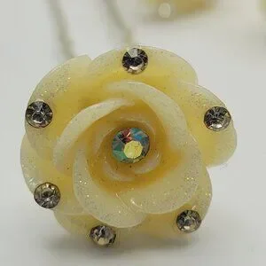 White and Off White Rose Motif Crystal Rhinestone Hairpins Accessories | White And Off White Rose Motif Crystal  main image 2